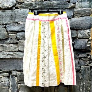 Elegant Yellow and Pink Embroidered Midi Skirt